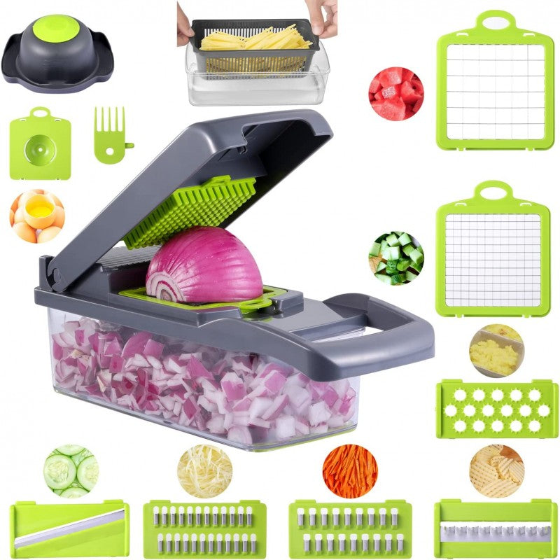 12 IN 1 VEGETABLE CHOPPER WITH 8 BLADES AND CONTAINER