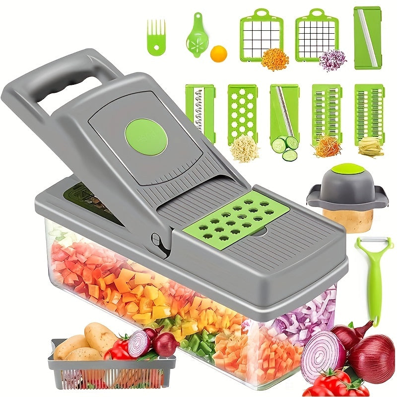 12 IN 1 VEGETABLE CHOPPER WITH 8 BLADES AND CONTAINER